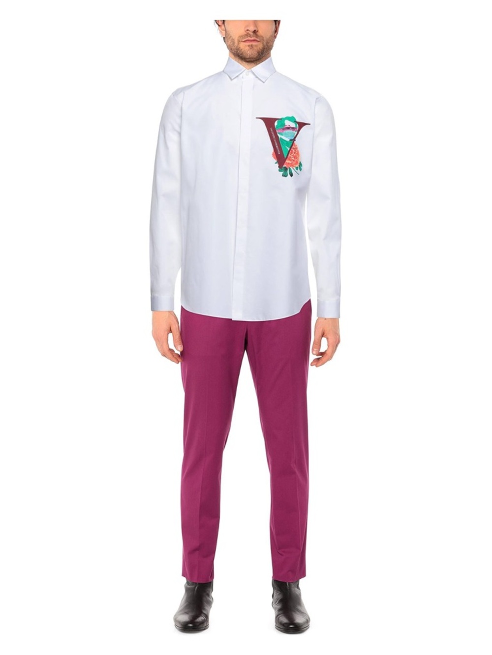 Valentino White Button-Down Shirt with Multicolor V Motif